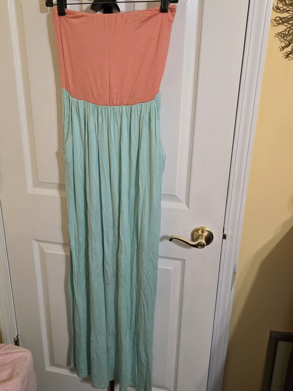 ALWAYS Coral and Mint Strapless Colorblock Maxi